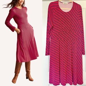 Boden Camille Jersey Dress Women’s Size 16-18R Red Navy Geometric Print Pockets